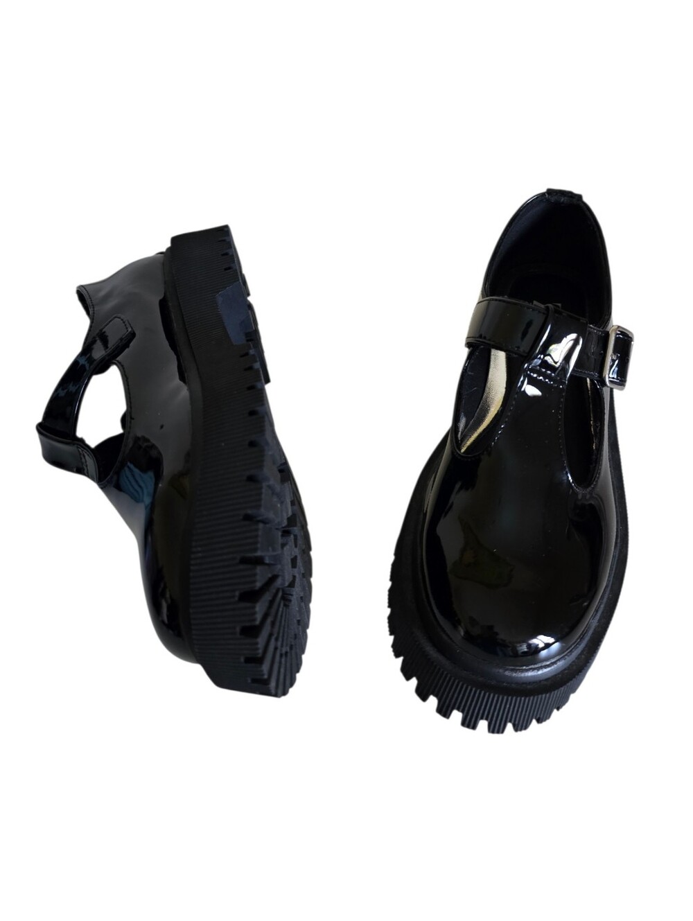 NEW 🌹 Zara Women's Black Patent T-Bar Mary Jane Chunky Heel Shoes - Picture 10 of 16